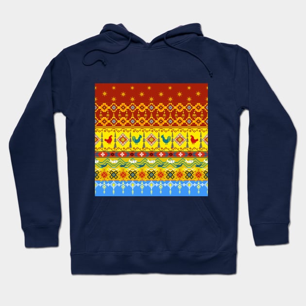 Cross Stitch, Ethnic Animal Pattern, Pixel Seamless Hoodie by Chom Art Studio